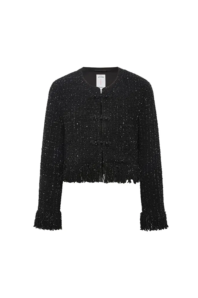 Violette Handcrafted Fringe Jacket in Lambswool Lurex Tweed - Image 10