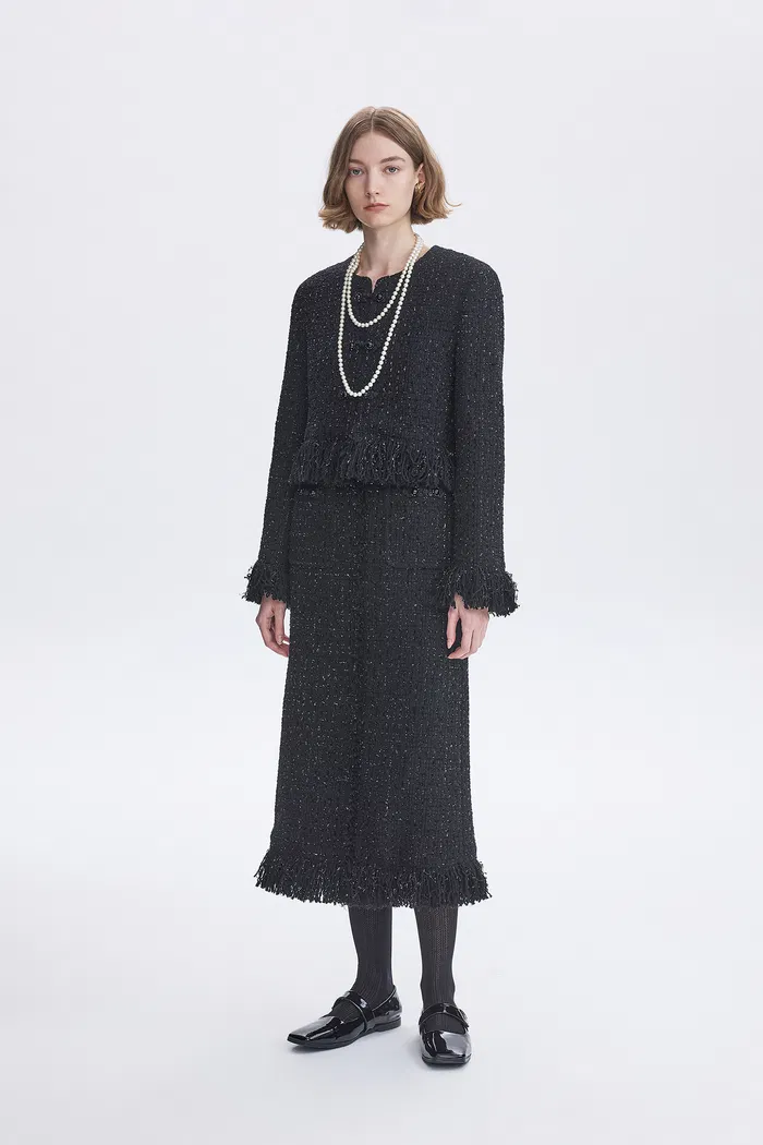 Violette Handcrafted Fringe Jacket in Lambswool Lurex Tweed - Image 3