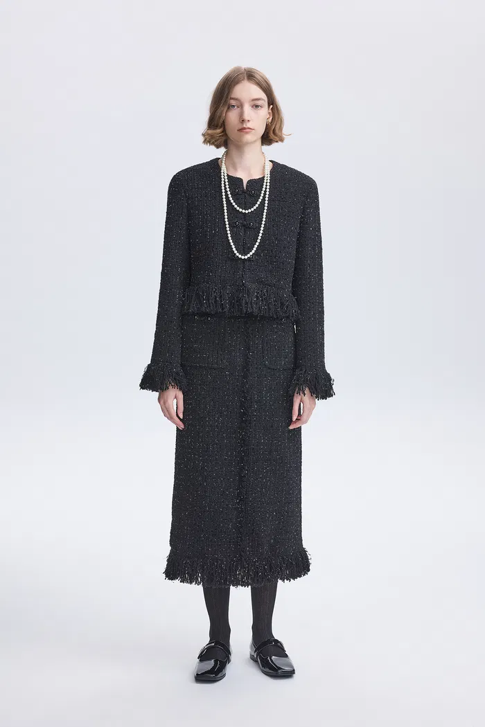 Violette Handcrafted Fringe Jacket in Lambswool Lurex Tweed - Image 4