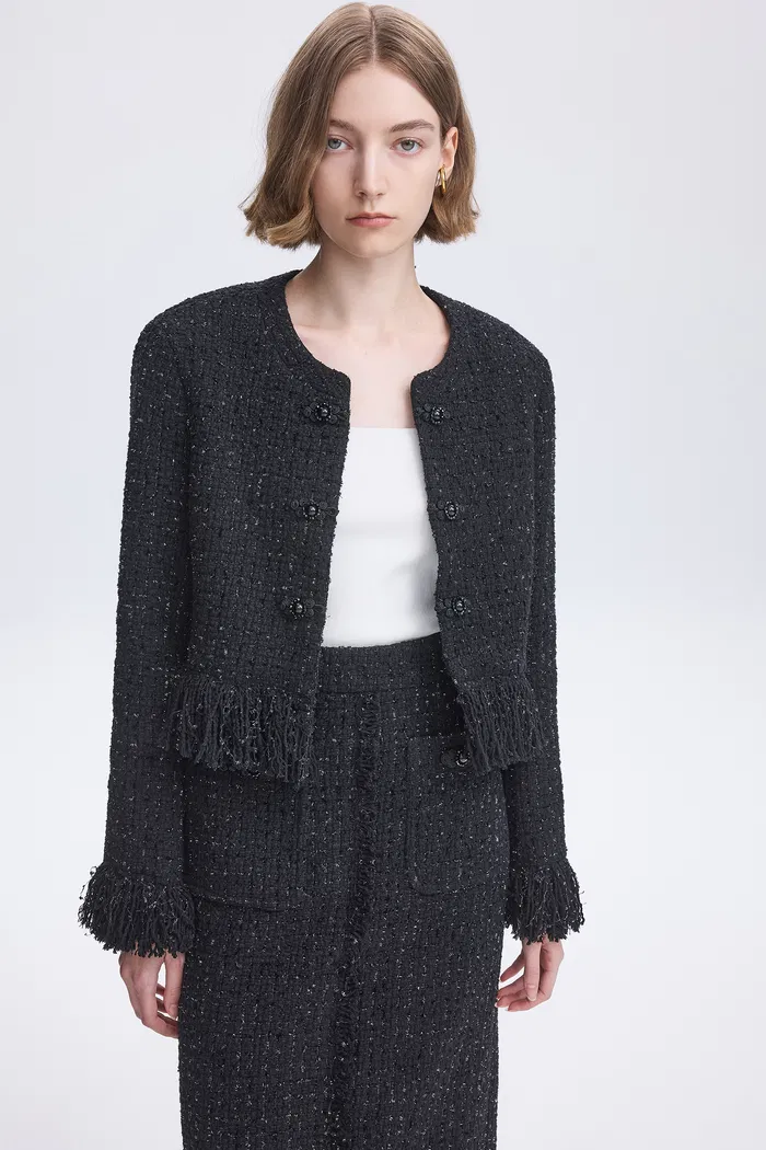 Violette Handcrafted Fringe Jacket in Lambswool Lurex Tweed - Image 5