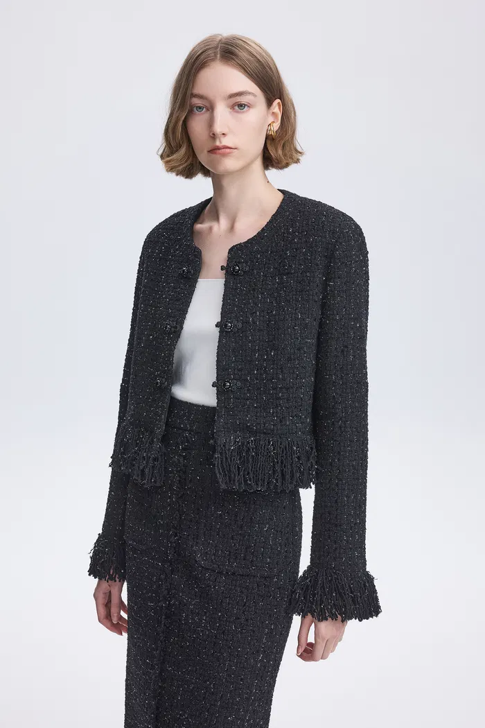 Violette Handcrafted Fringe Jacket in Lambswool Lurex Tweed - Image 6