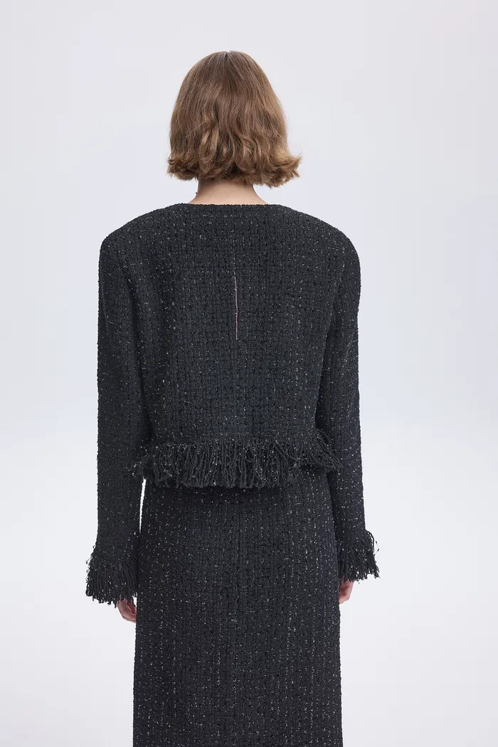 Violette Handcrafted Fringe Jacket in Lambswool Lurex Tweed - Image 7