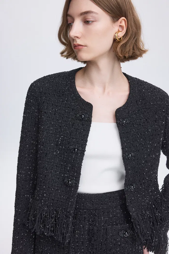 Violette Handcrafted Fringe Jacket in Lambswool Lurex Tweed - Image 8