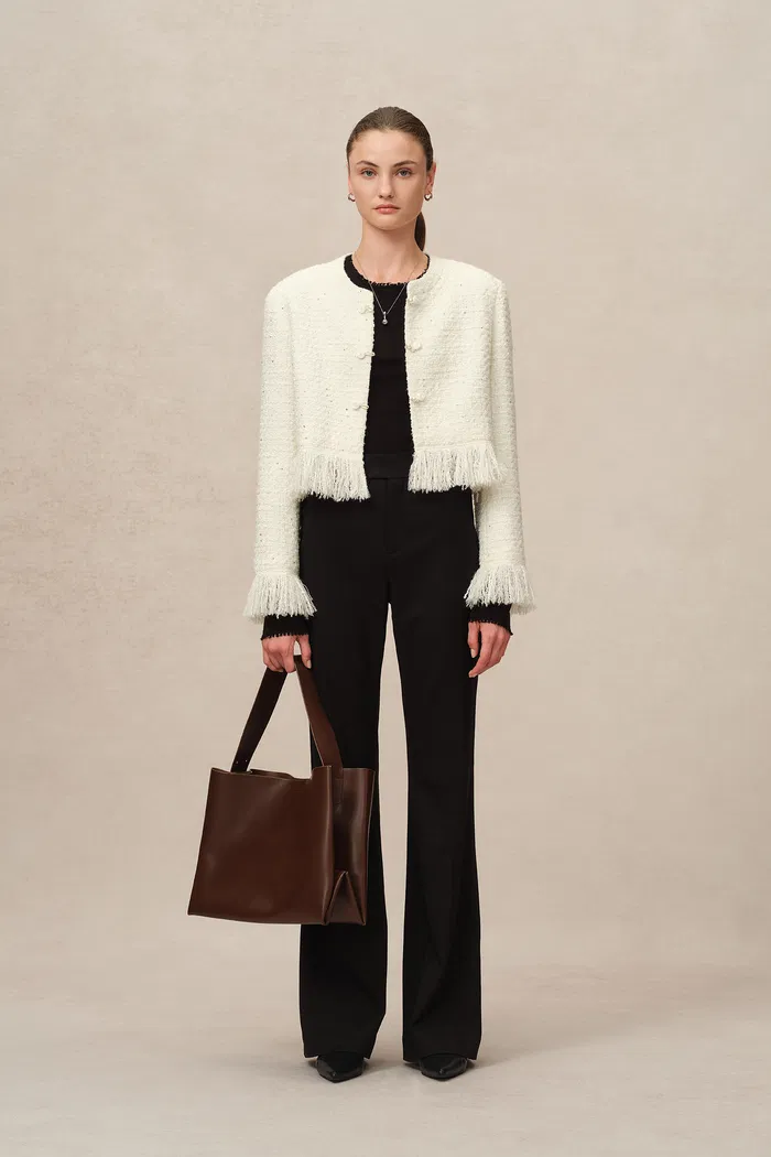 Violette Handcrafted Fringe Tweed Jacket in Wool-Lurex - Image 3
