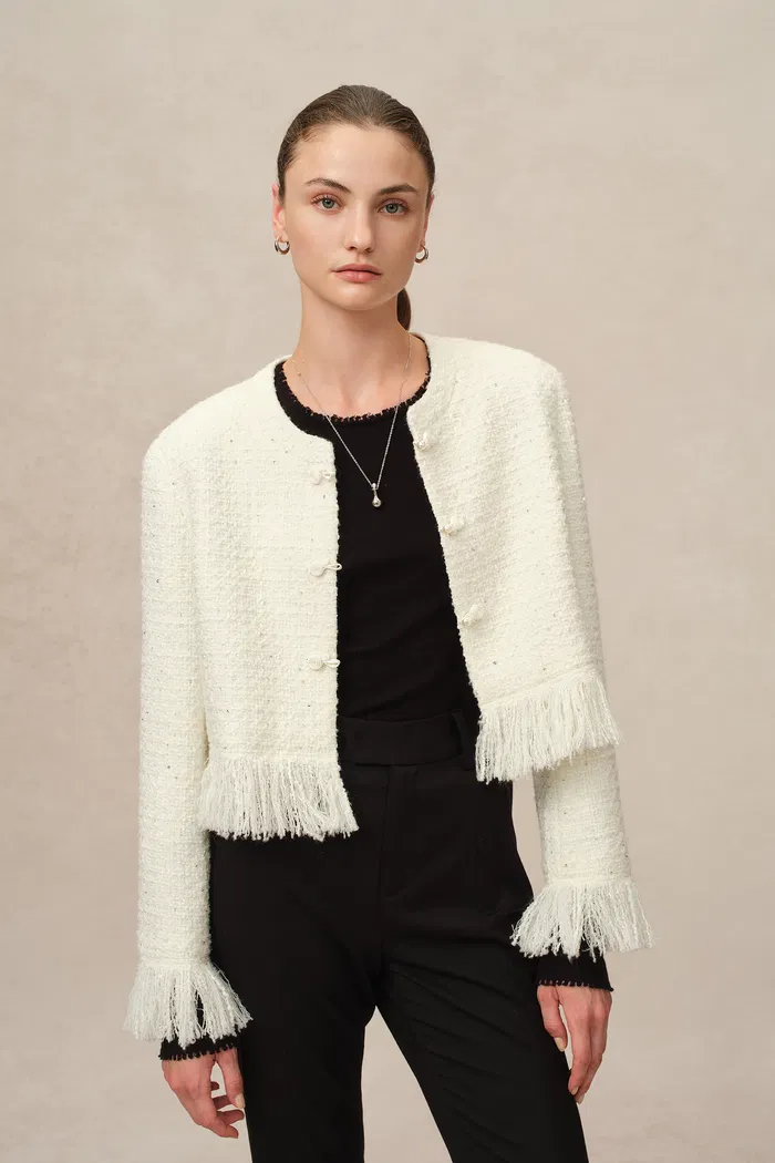 Violette Handcrafted Fringe Tweed Jacket in Wool-Lurex - Image 5