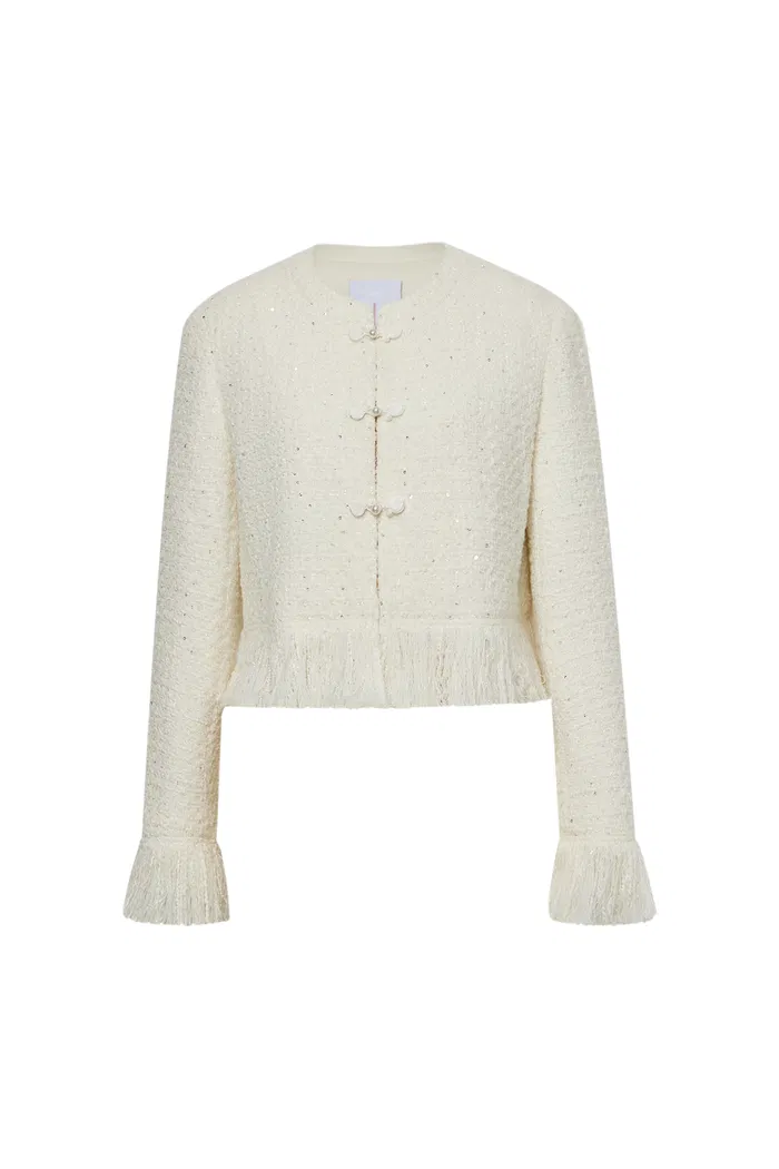 Violette Handcrafted Fringe Tweed Jacket in Wool-Lurex - Image 7