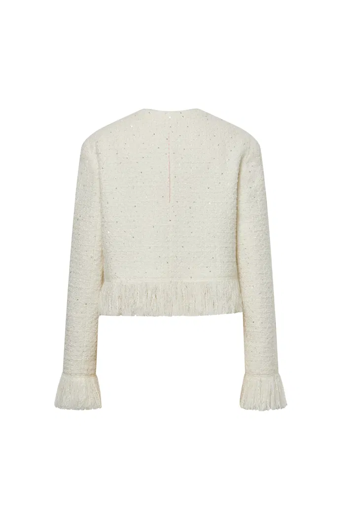 Violette Handcrafted Fringe Tweed Jacket in Wool-Lurex - Image 8