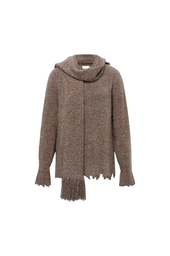 Virginia Handcrafted Sweater with Detachable Scarf in Bouclé Blend Knit Yarn - Image 10