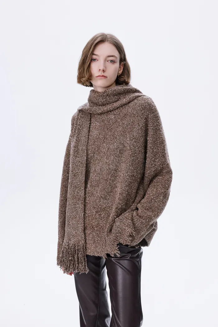 Virginia Handcrafted Sweater with Detachable Scarf in Bouclé Blend Knit Yarn - Image 3
