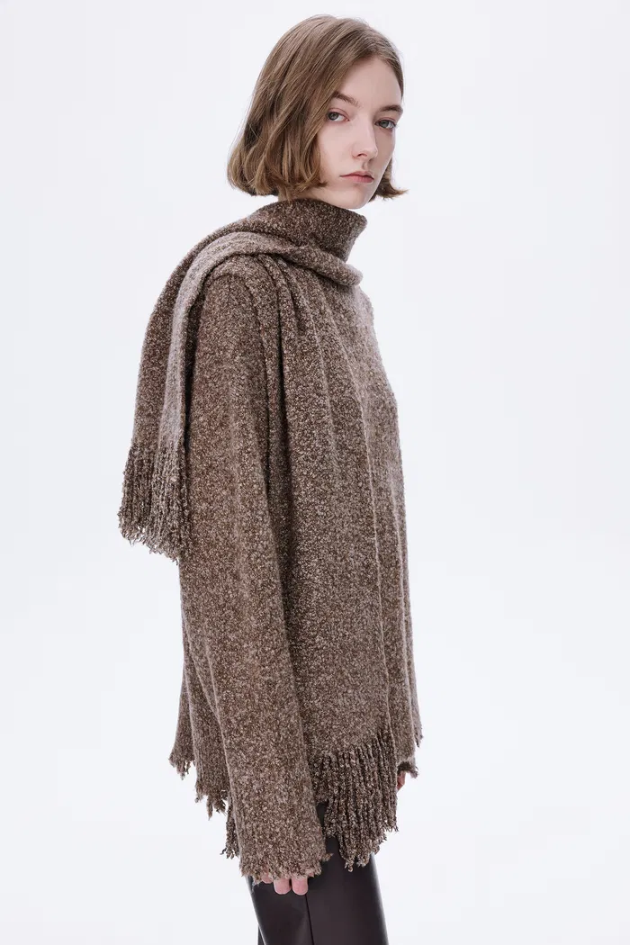 Virginia Handcrafted Sweater with Detachable Scarf in Bouclé Blend Knit Yarn - Image 5