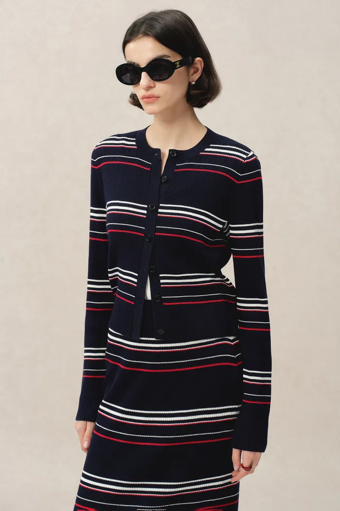 Vito Striped Cardigan in Lyocell Blend Knit - Image 2