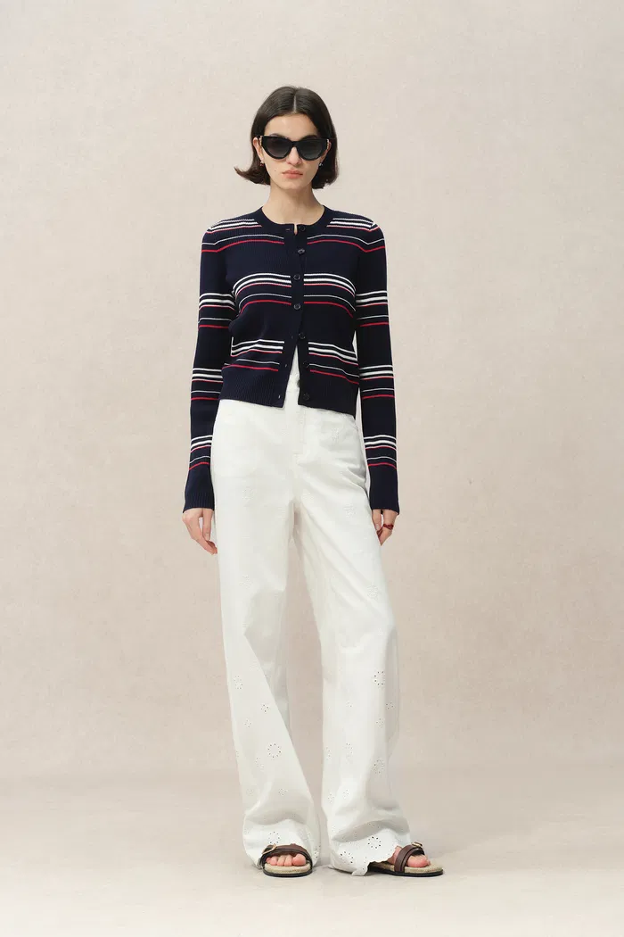 Vito Striped Cardigan in Lyocell Blend Knit - Image 4