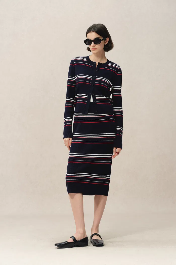 Vito Striped Cardigan in Lyocell Blend Knit - Image 5