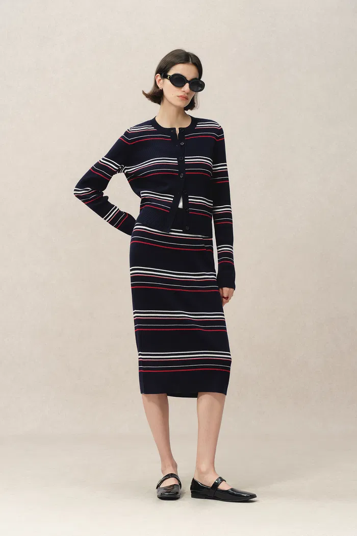 Vito Striped Cardigan in Lyocell Blend Knit - Image 6