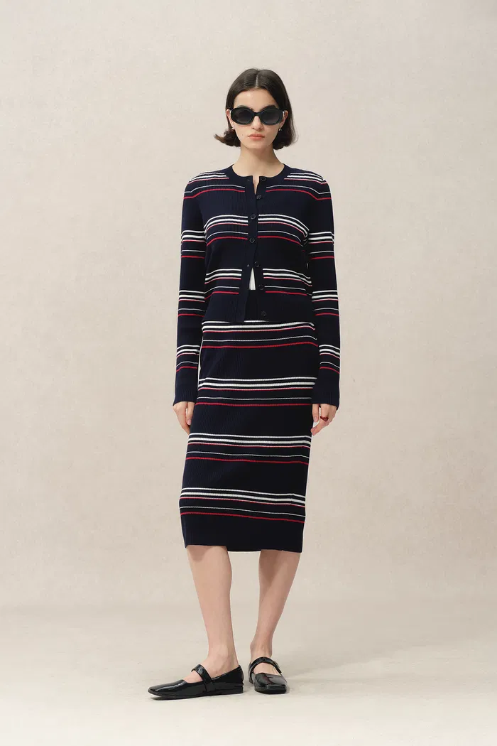 Vito Striped Cardigan in Lyocell Blend Knit - Image 7