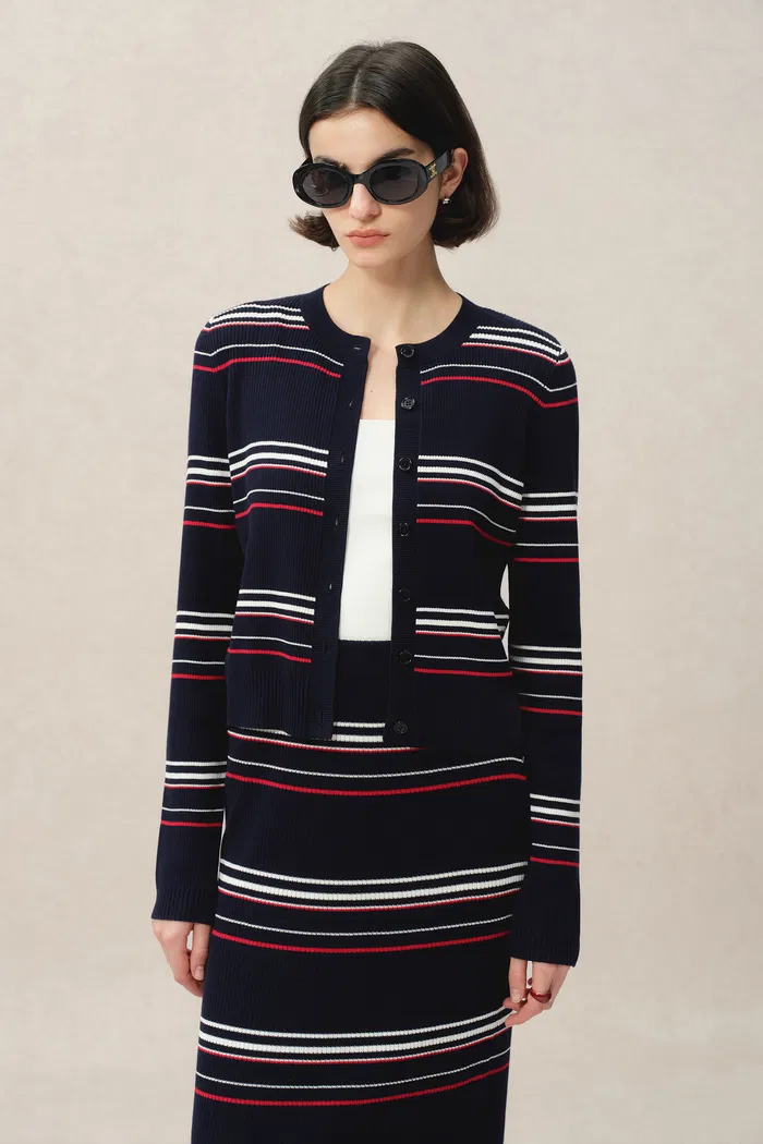 Vito Striped Cardigan in Lyocell Blend Knit - Image 8