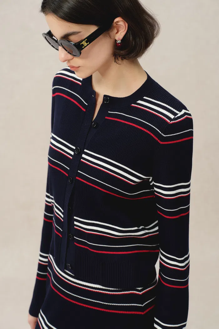 Vito Striped Cardigan in Lyocell Blend Knit - Image 9