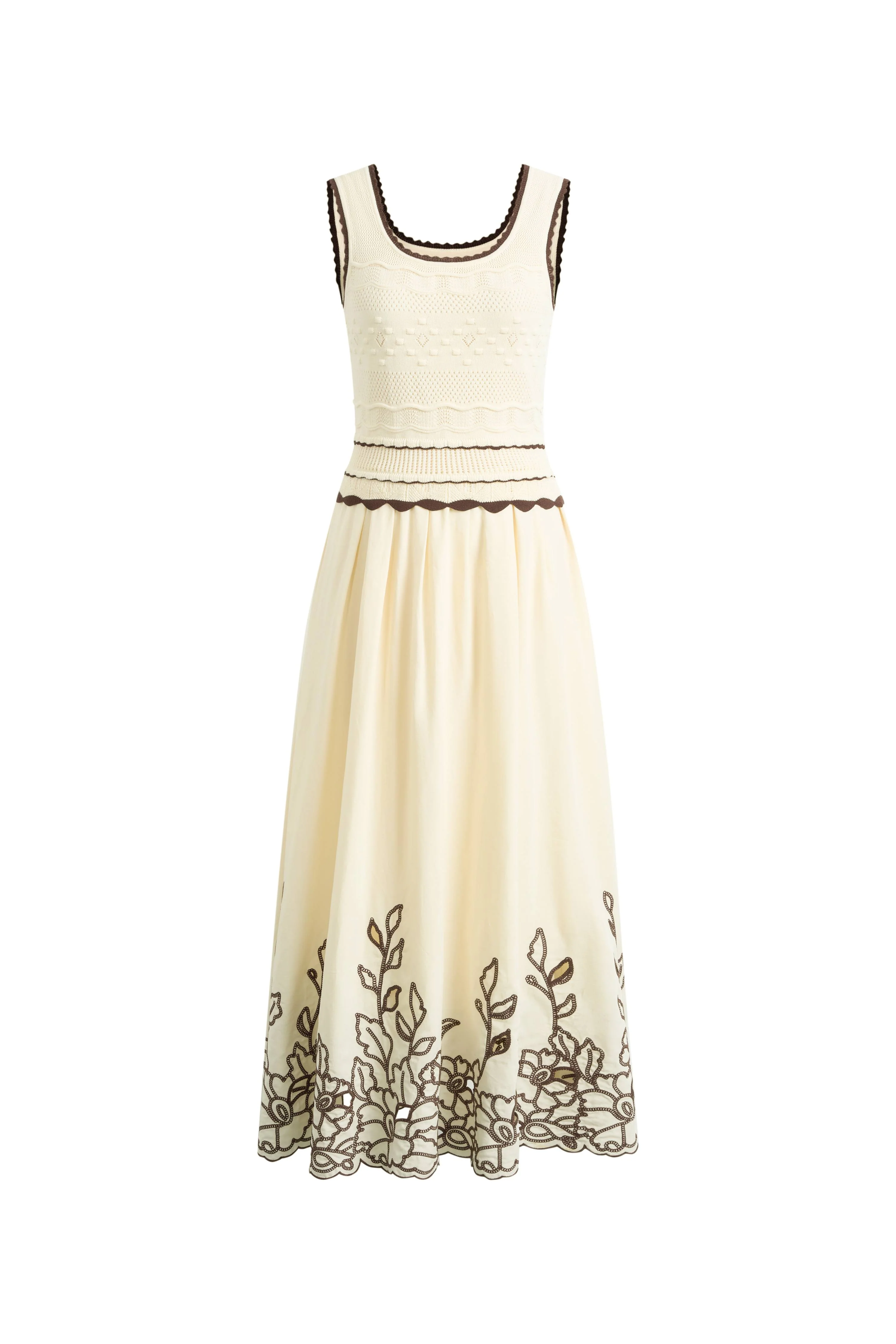 Vittra Embroidery and Woven Sleeveless Dress in Crochet with Cotton Linen Knit - Image 8