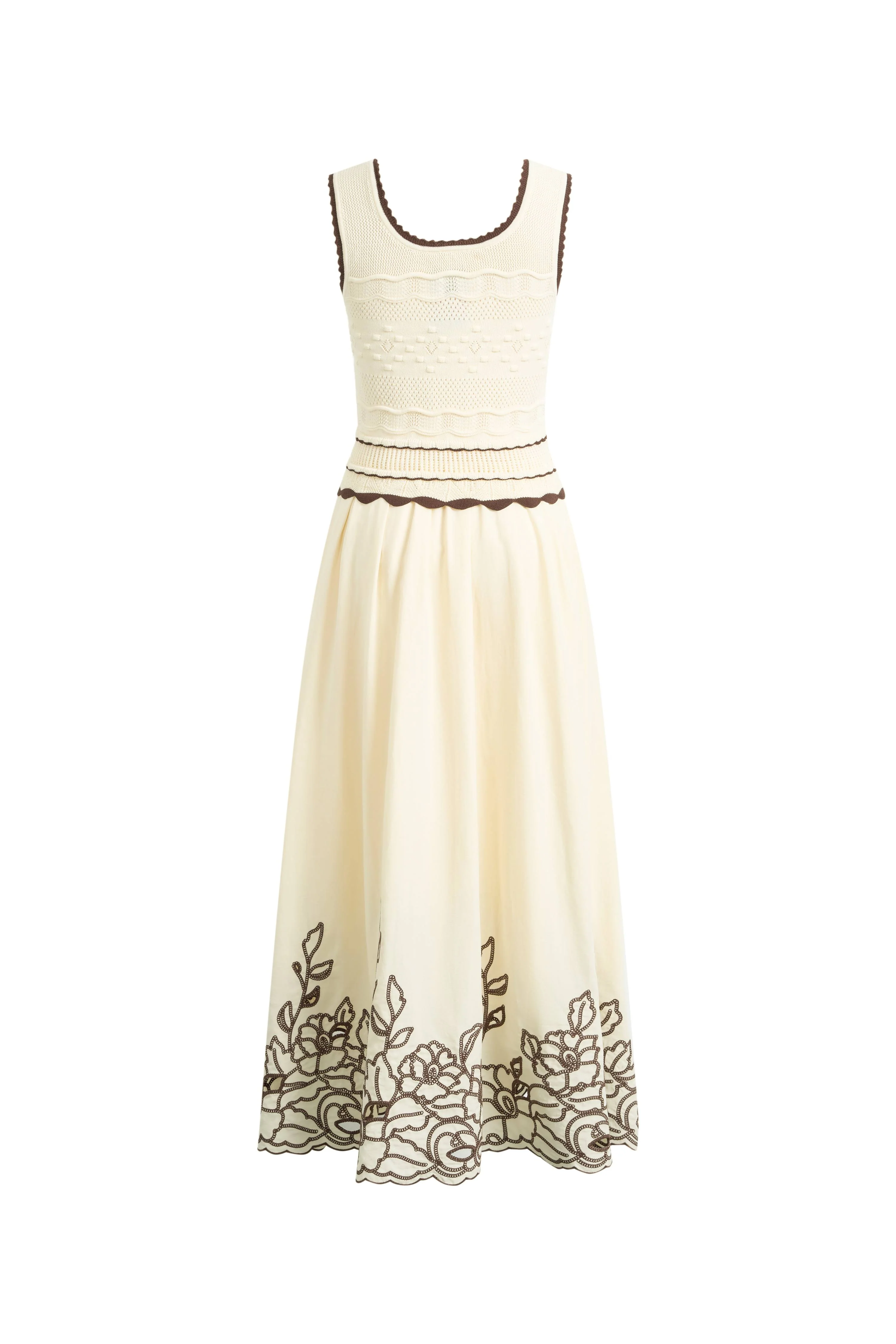 Vittra Embroidery and Woven Sleeveless Dress in Crochet with Cotton Linen Knit - Image 9