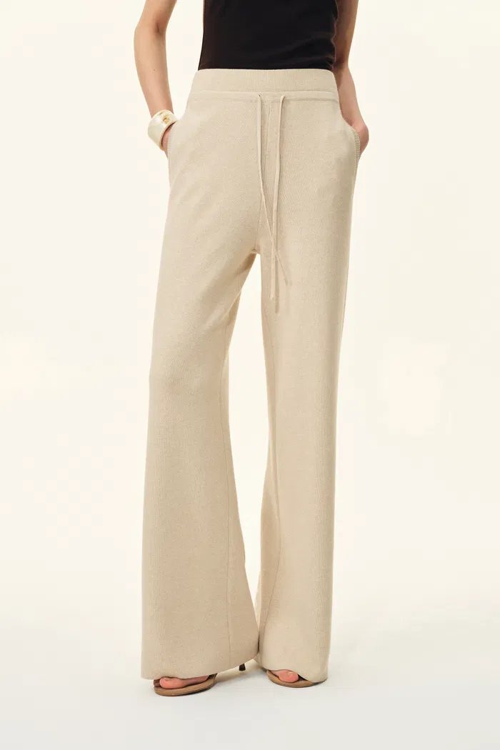 Vivi Drawstring Elastic-Waist Knit Lounge Pants In Merino Wool Blend