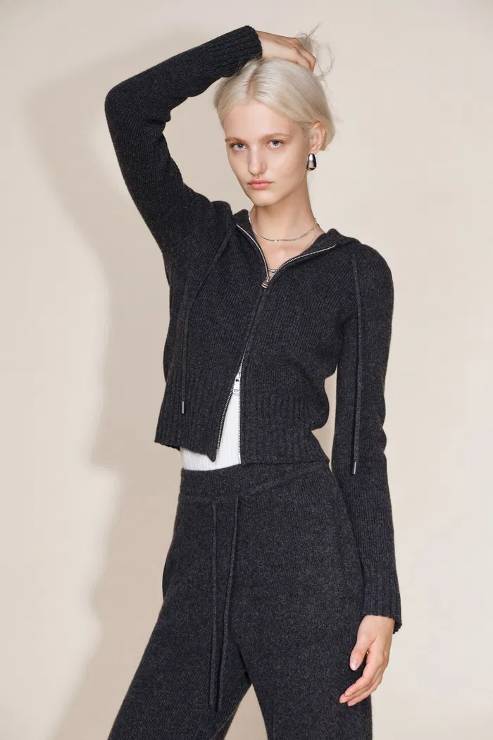 Vivi Hooded Fitted Cardigan and Pants Matching Sets in Merino Wool Knit - Image 4
