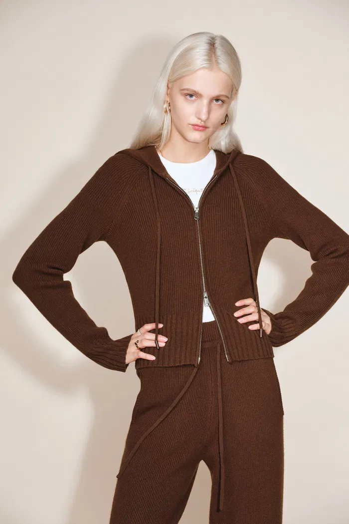 Vivi Hooded Fitted Cardigan in Merino Wool Knit - Image 4