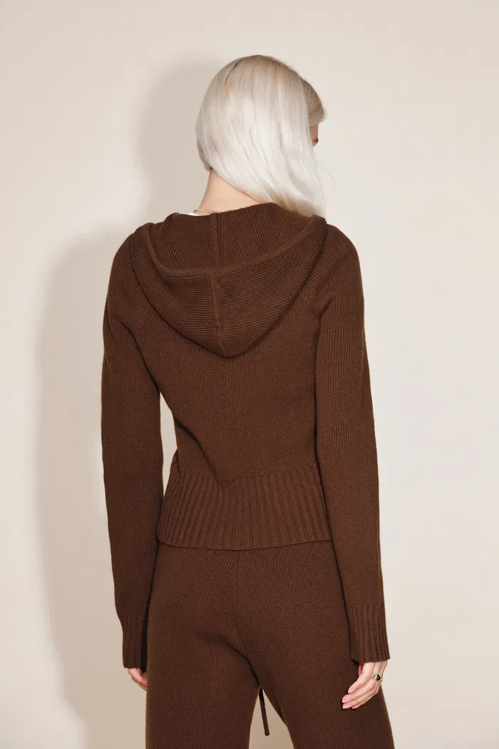 Vivi Hooded Fitted Cardigan in Merino Wool Knit - Image 5