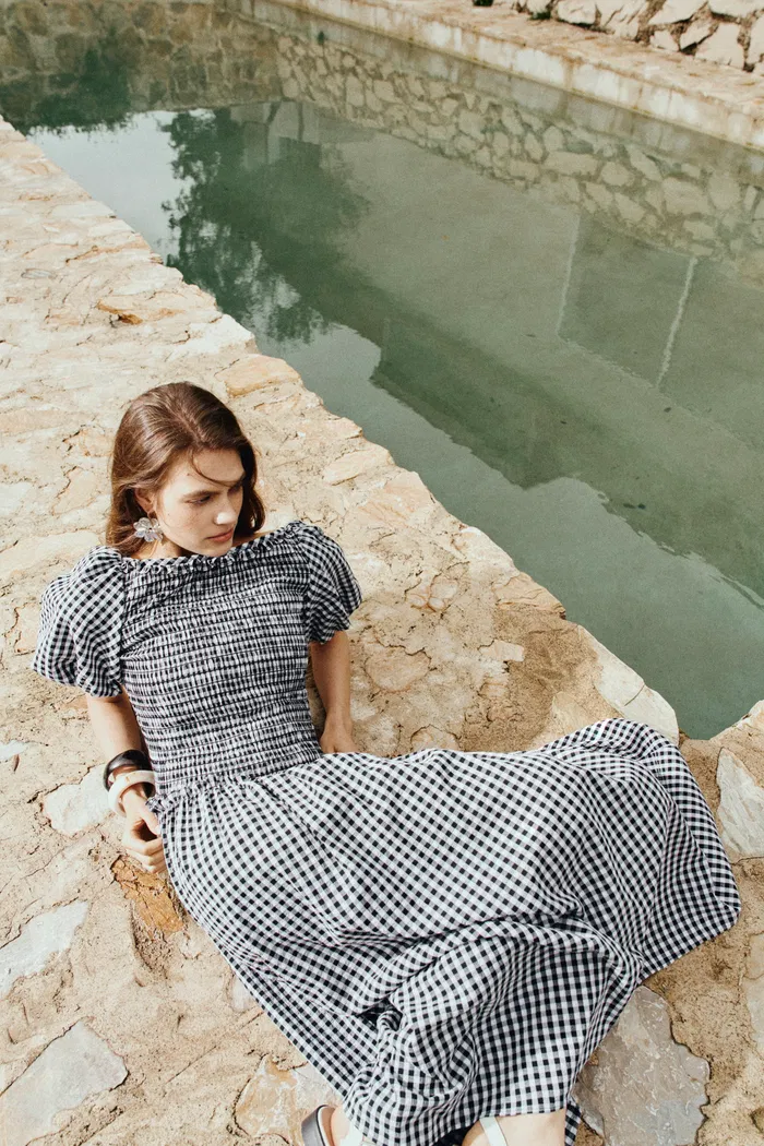 Vivinea Gingham Smocked Puff-Sleeve Dress in Cotton - Image 3