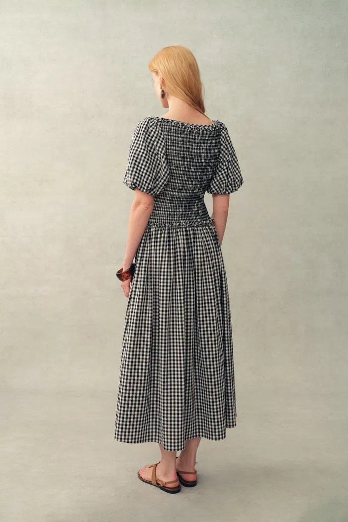 Vivinea Gingham Smocked Puff-Sleeve Dress in Cotton - Image 4