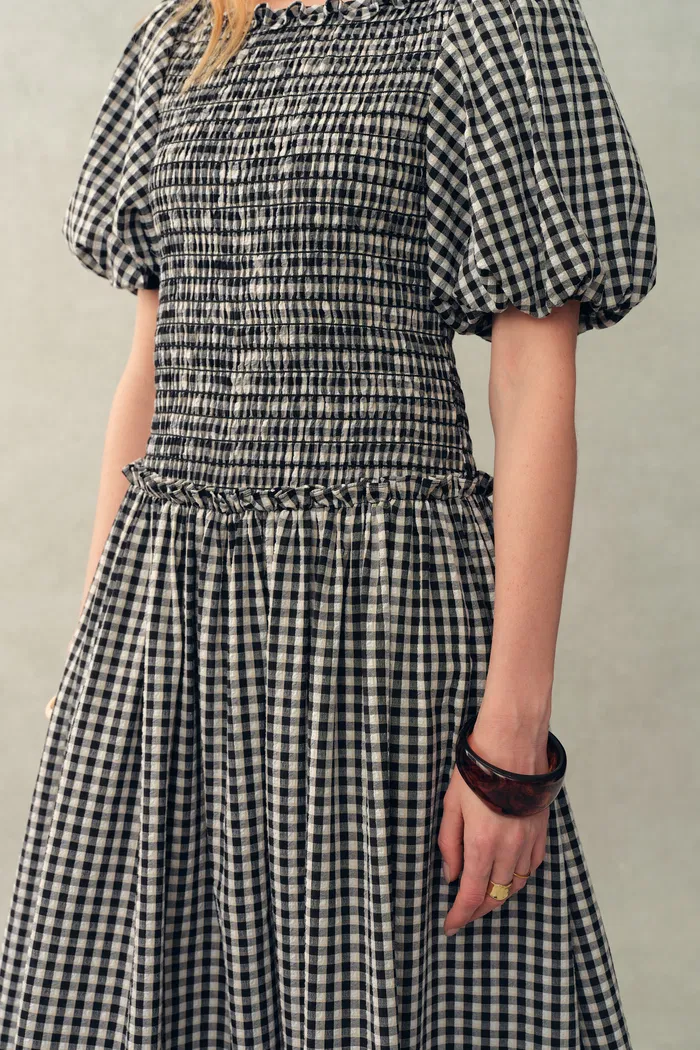 Vivinea Gingham Smocked Puff-Sleeve Dress in Cotton - Image 5