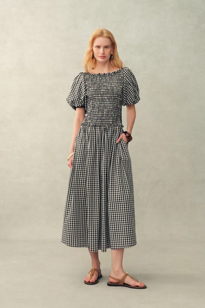 Vivinea Gingham Smocked Puff-Sleeve Dress in Cotton - Image 2