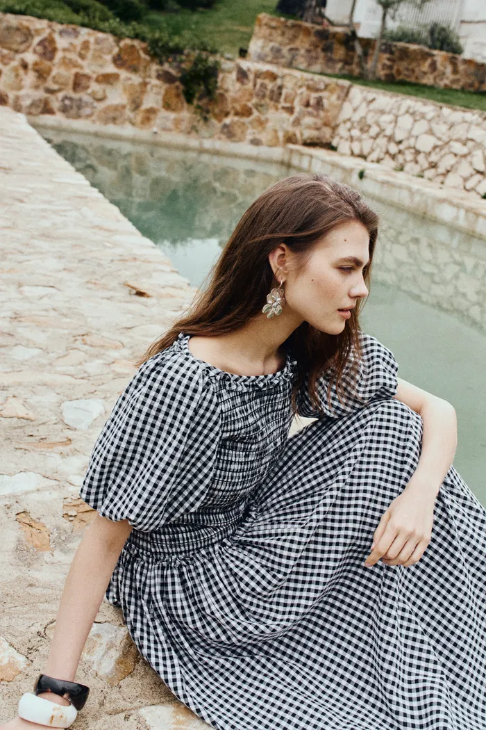 Vivinea Gingham Smocked Puff-Sleeve Dress in Cotton - Image 3