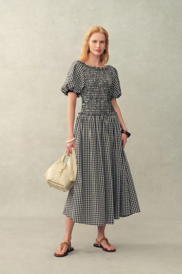 Vivinea Gingham Smocked Puff-Sleeve Dress in Cotton - Image 5