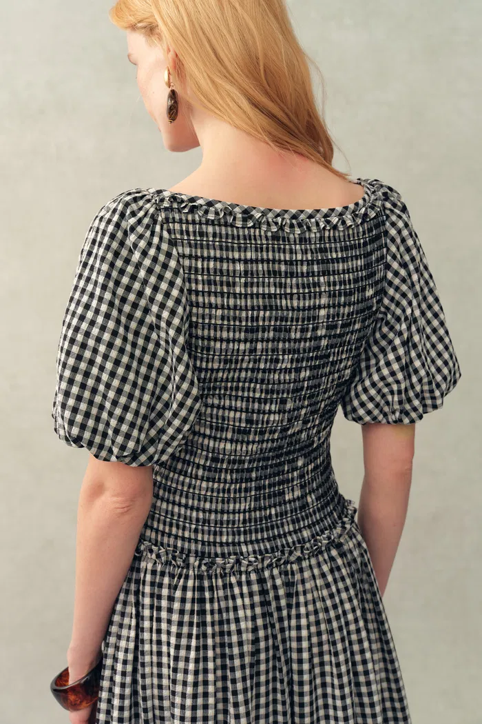 Vivinea Gingham Smocked Puff-Sleeve Dress in Cotton - Image 6