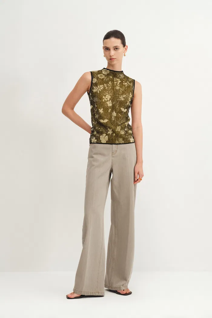 Wind Jacquard Sleeveless Top in Burnout Silk Georgette Knit - Image 9
