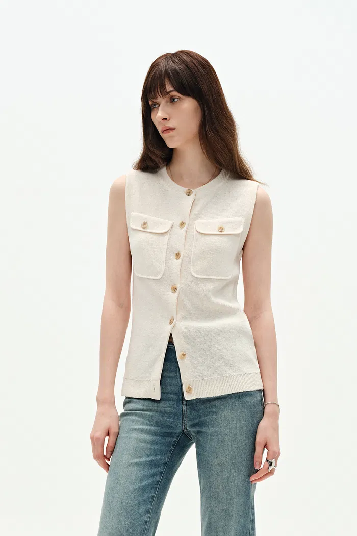 Winnie Sleeveless Knit Vest Top in Linen Blend - Image 2