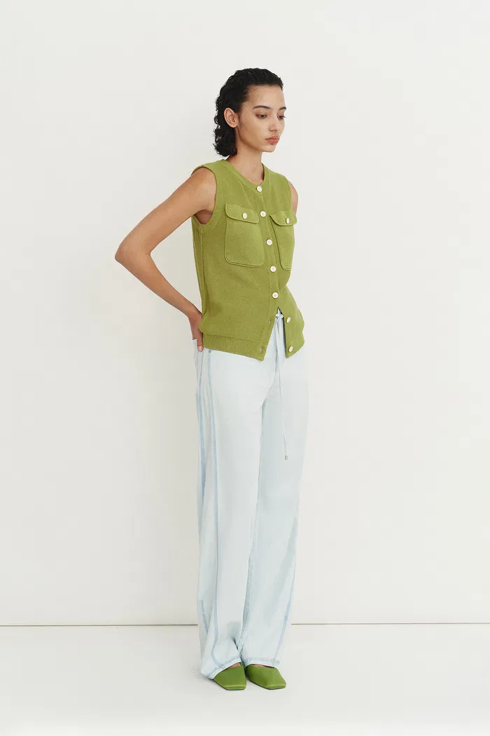 Winnie Sleeveless Knit Vest Top in Linen Blend - Image 3