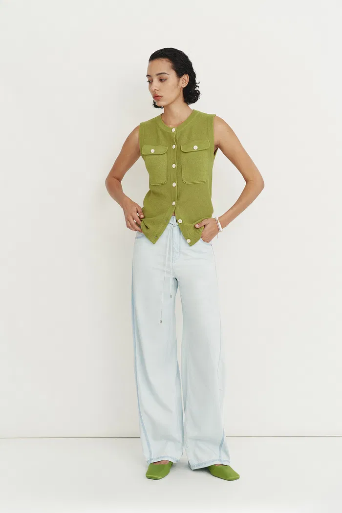 Winnie Sleeveless Knit Vest Top in Linen Blend - Image 4