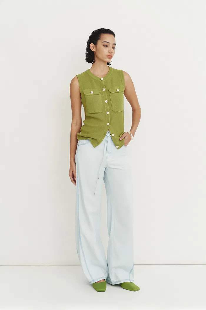 Winnie Sleeveless Knit Vest Top in Linen Blend - Image 6