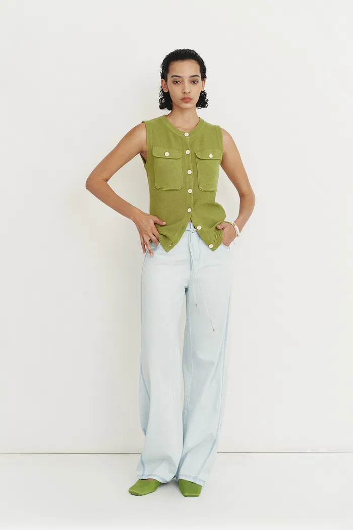 Winnie Sleeveless Knit Vest Top in Linen Blend - Image 7