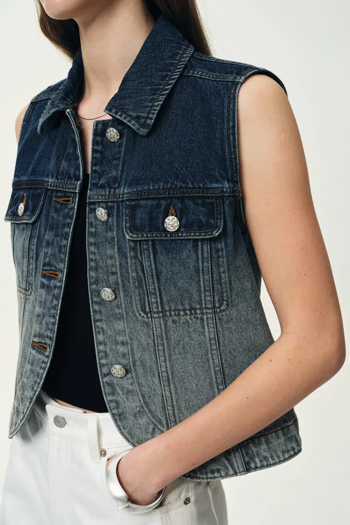 Winona Gradient Collar Short Vest in Cotton Denim - Image 6