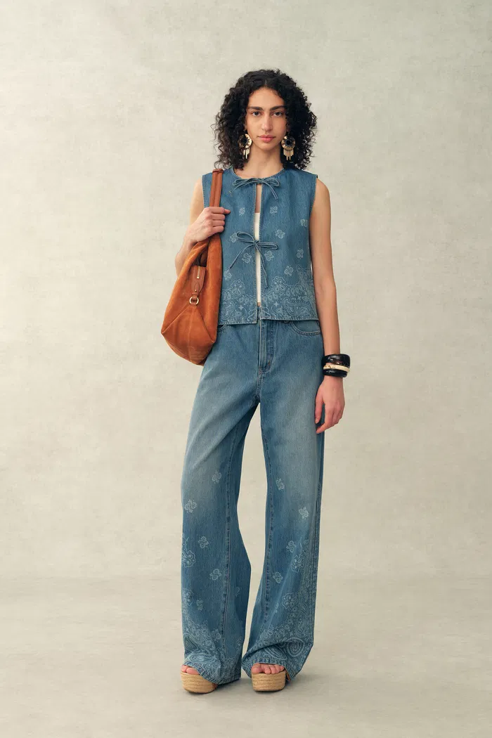 Wren Paisley Sleeveless Vest Top and Jeans Set in Cotton Denim
