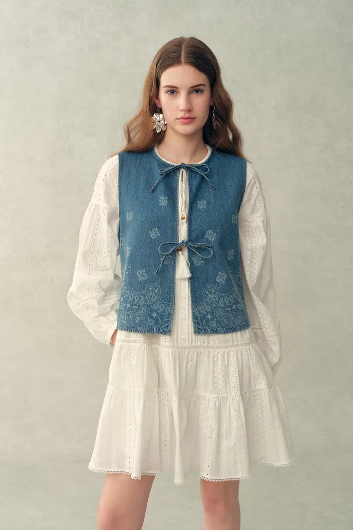 Wren Paisley Sleeveless Vest Top and Jeans Set in Cotton Denim - Image 2