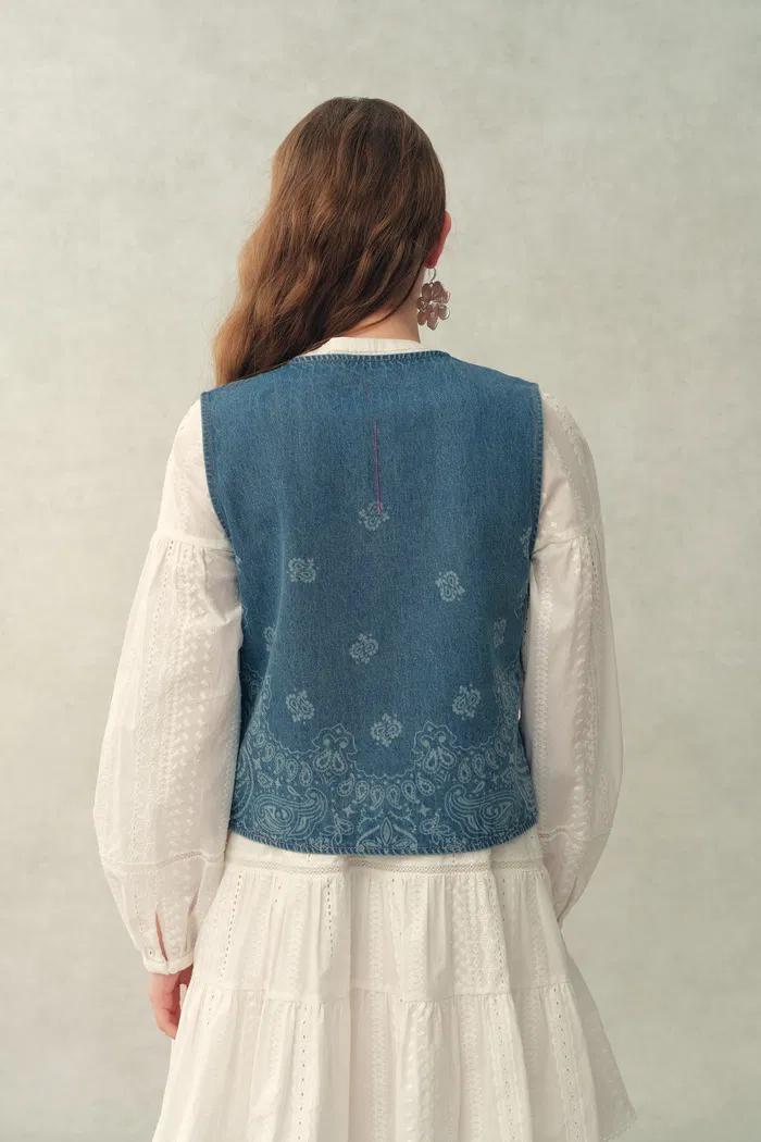Wren Paisley Sleeveless Vest Top and Jeans Set in Cotton Denim - Image 3