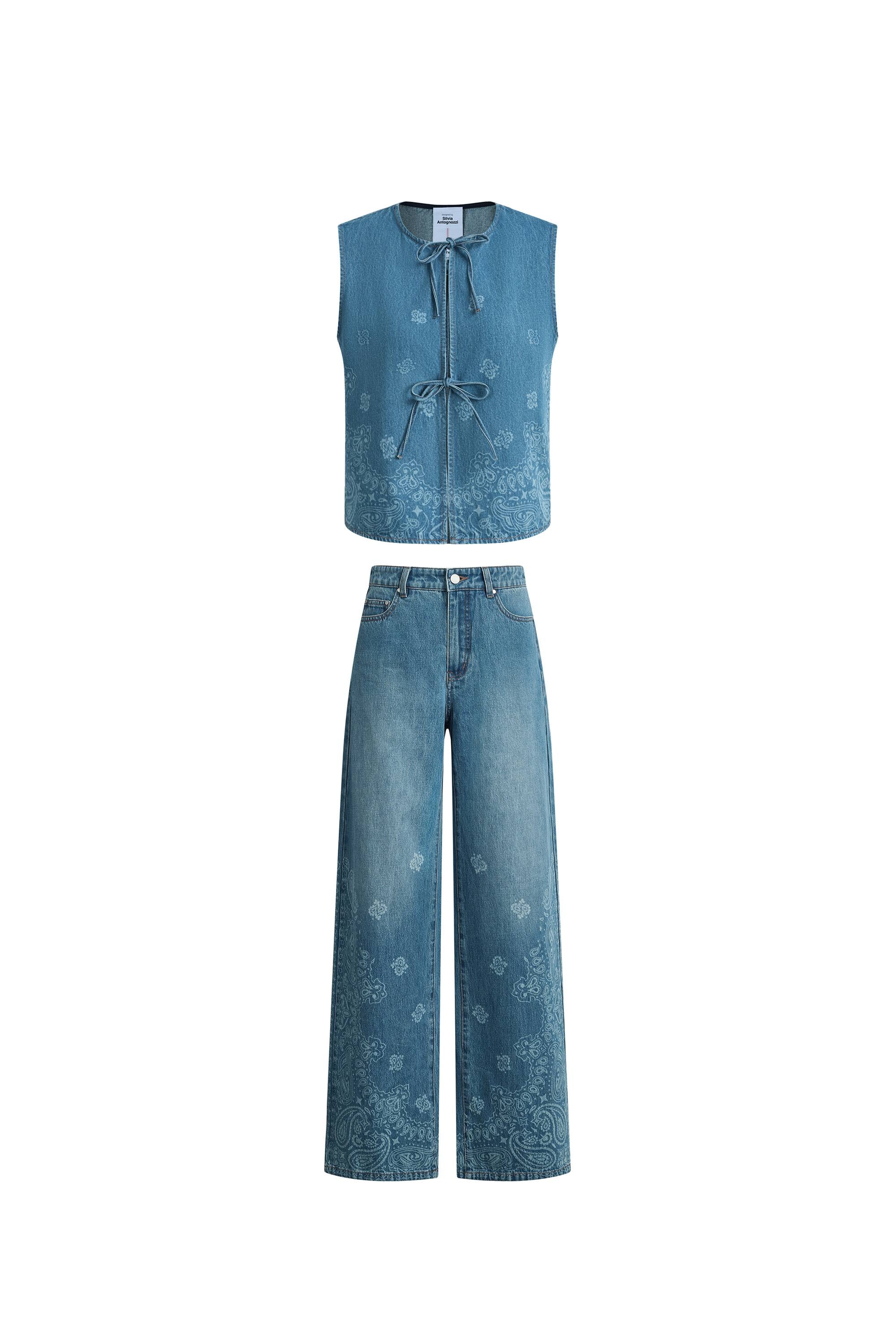 Wren Paisley Sleeveless Vest Top and Jeans Set in Cotton Denim - Image 8