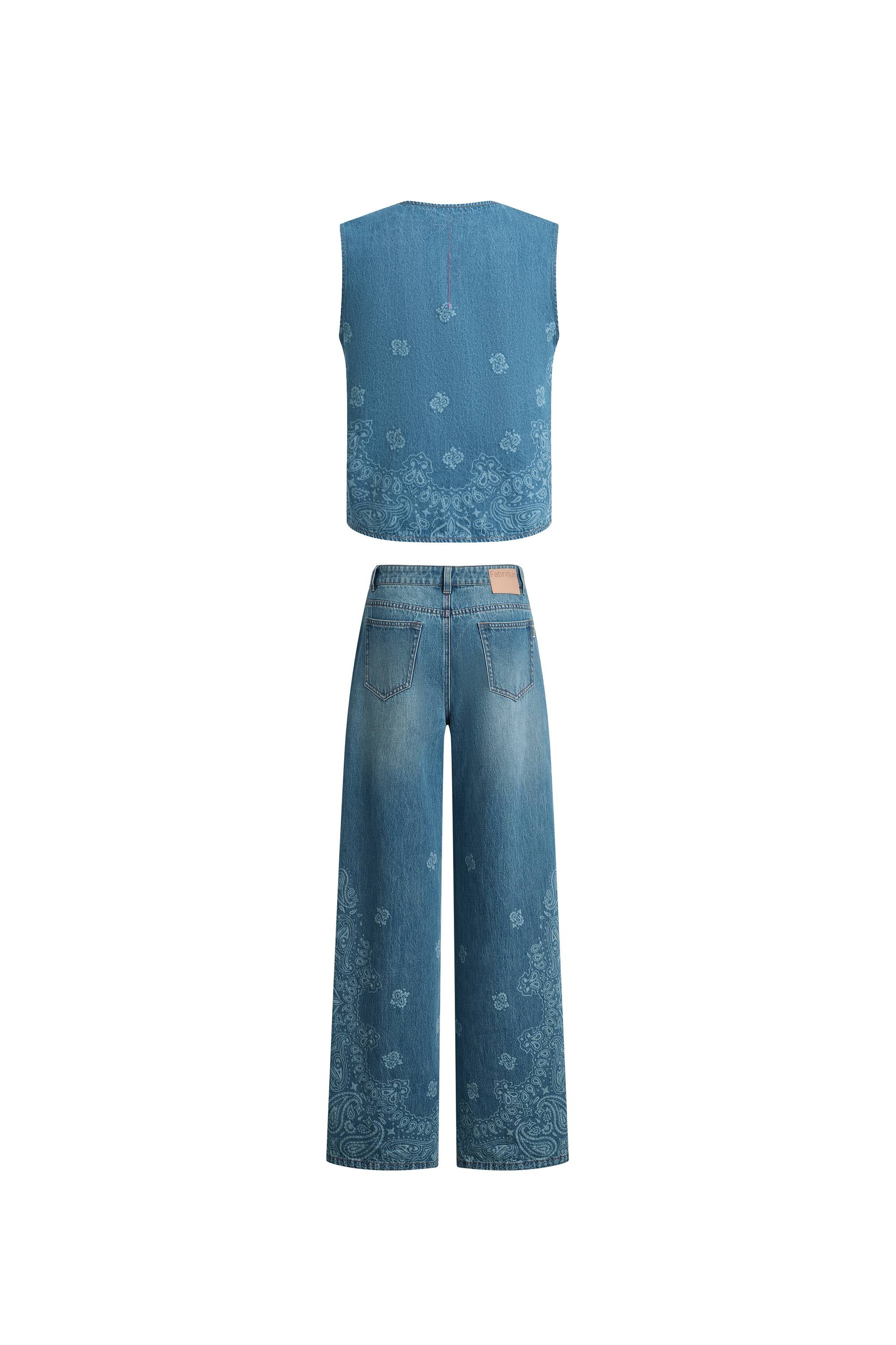 Wren Paisley Sleeveless Vest Top and Jeans Set in Cotton Denim - Image 9