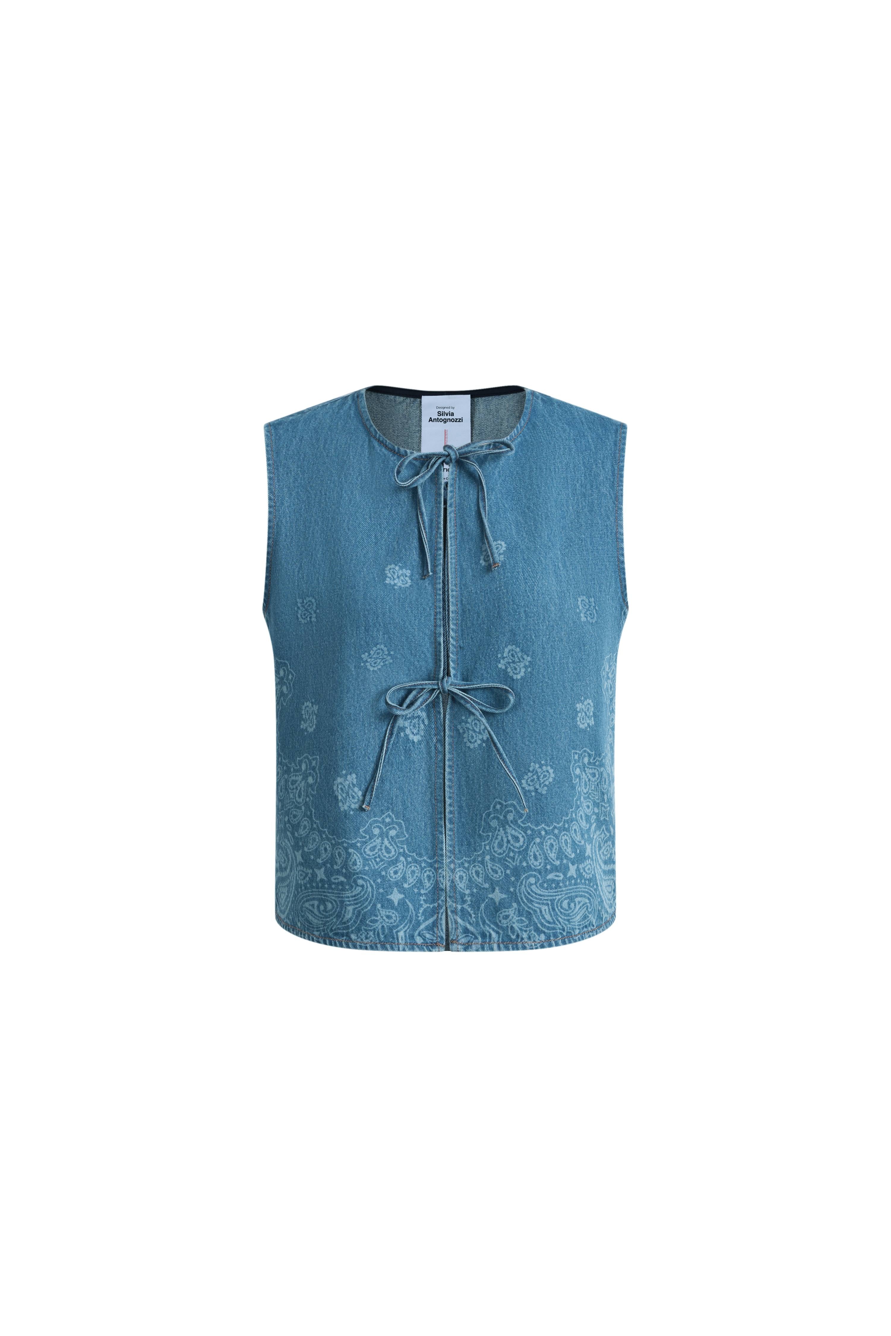 Wren Paisley Sleeveless Vest Top in Cotton Denim - Image 6