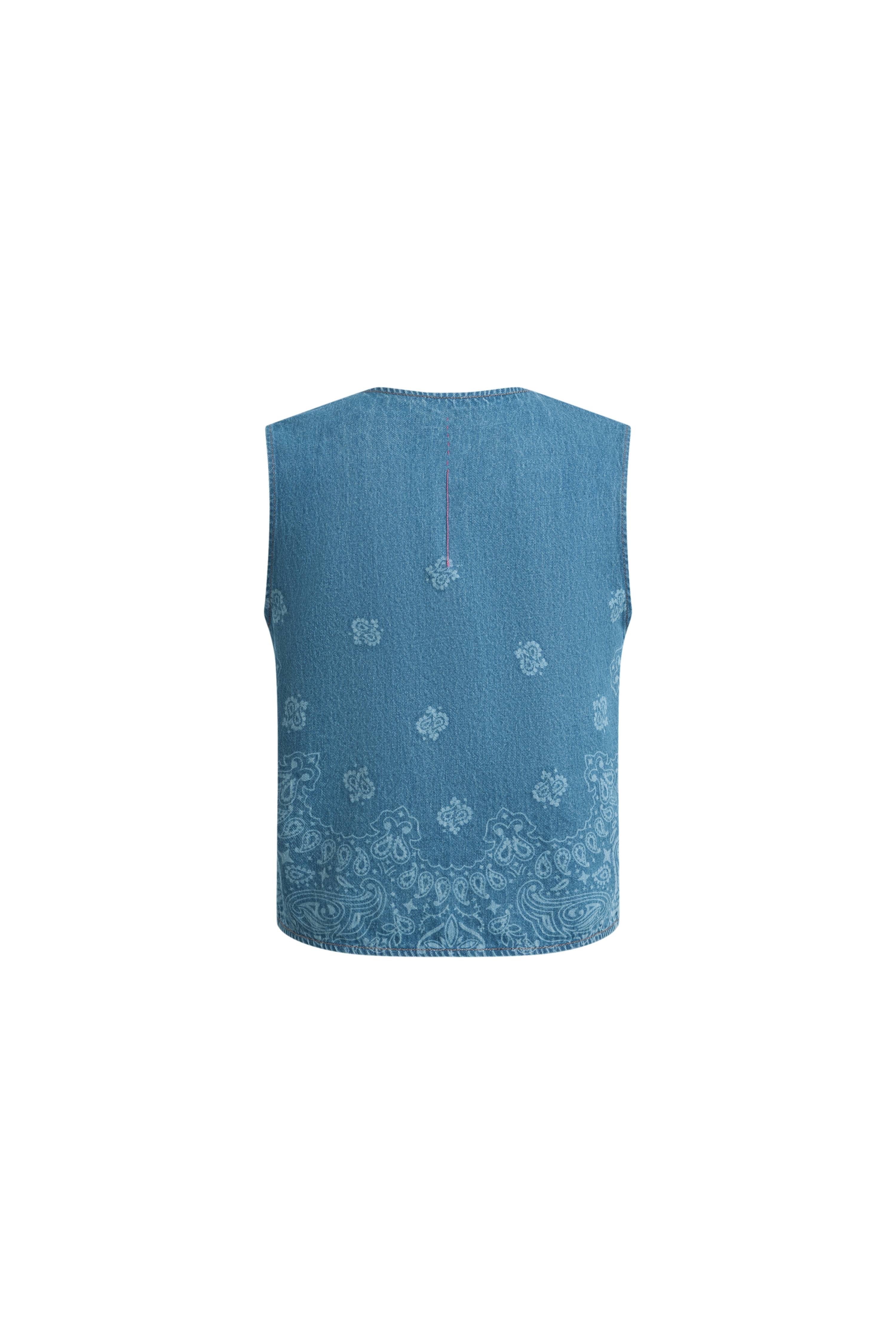 Wren Paisley Sleeveless Vest Top in Cotton Denim - Image 7