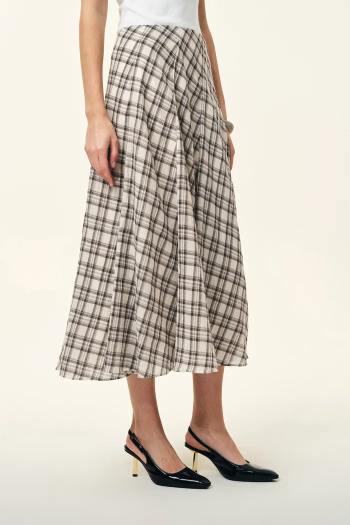 Xaviera Midi Plaid Skirt in Bubble Crinkle Cotton - Image 4