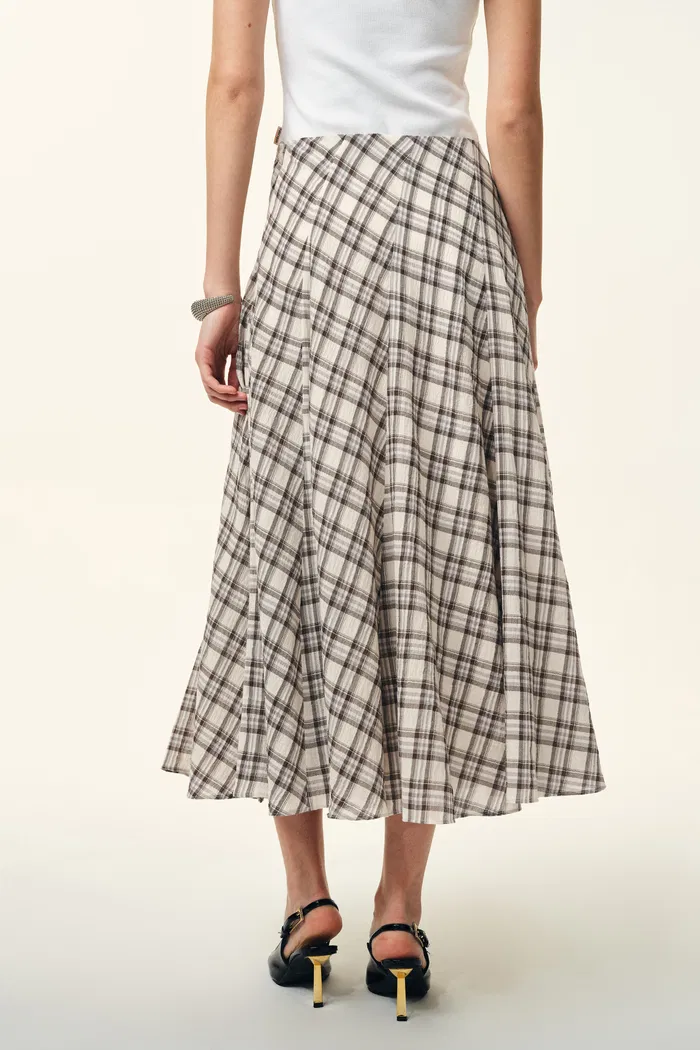 Xaviera Midi Plaid Skirt in Bubble Crinkle Cotton - Image 5